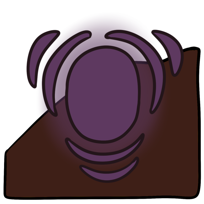 A purple glowing oval with three sets of stacked curved lines coming off the edges. Curved dark brown skin fills the bottom half of the background.